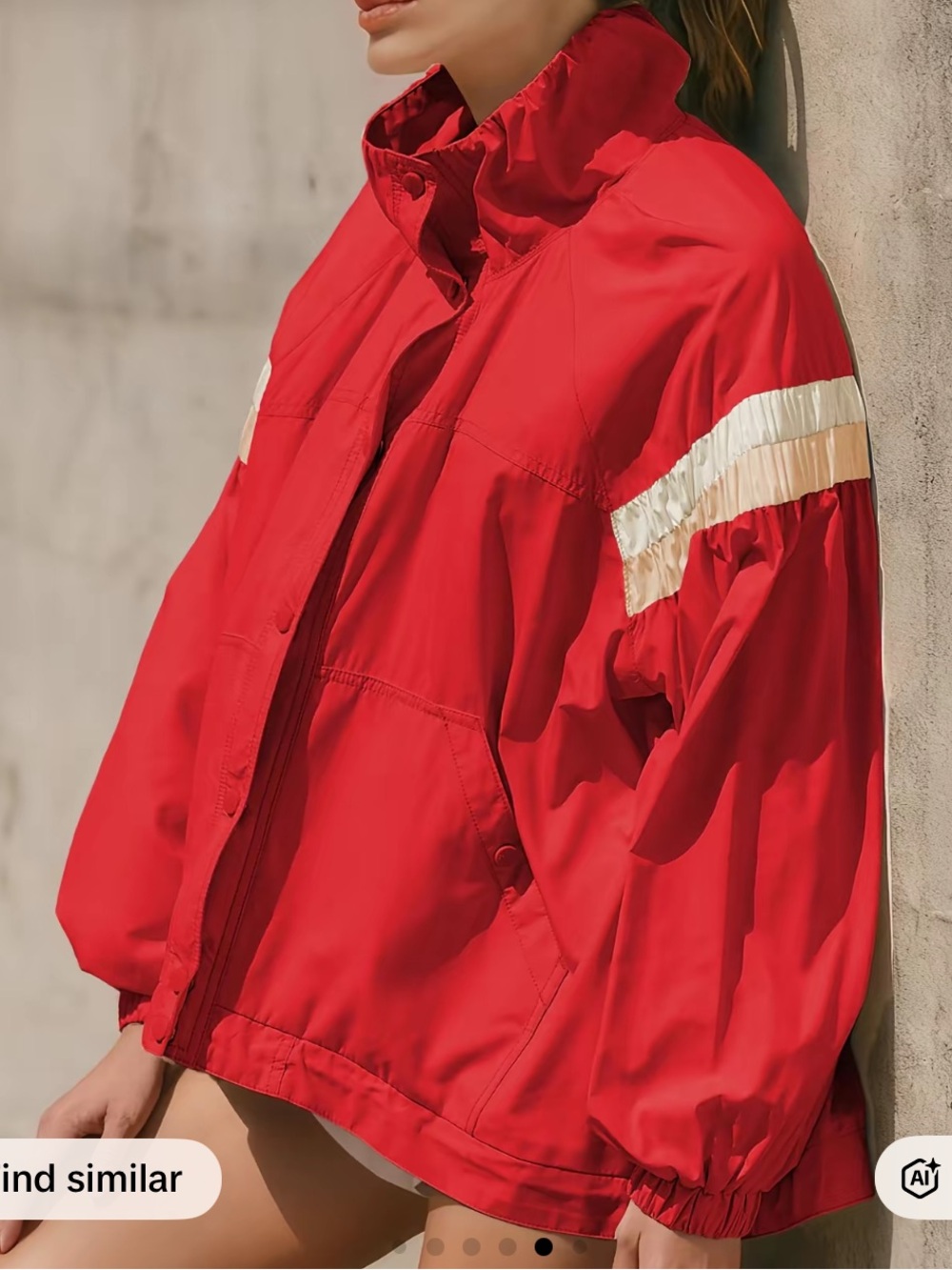Red Lightweight Collared Windbreaker Jacket with Contrast Stripe Size Small NWT